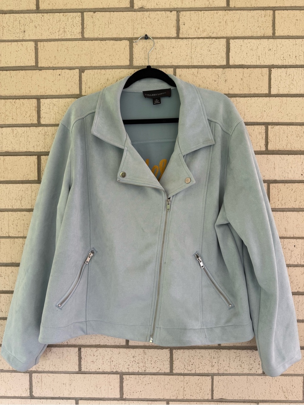 Colleen Lopez Light Blue Suede Zip Moto Jacket